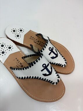 Palm Beach Handmade White Leather Anchor Slide Sandals